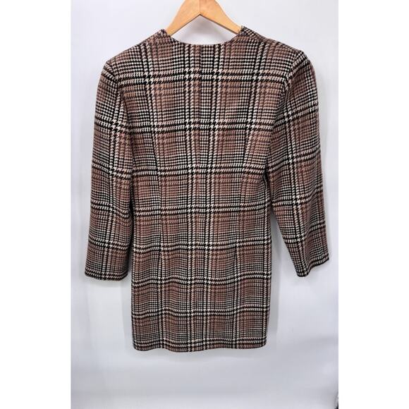 Vintage 80s Erreuno Long Blazer Jacket Womens 42 Brown Plaid Wool Lined Pockets - Picture 9 of 11